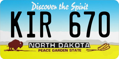 ND license plate KIR670
