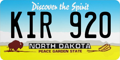 ND license plate KIR920
