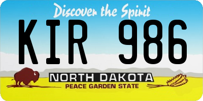 ND license plate KIR986
