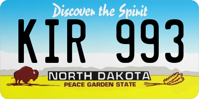 ND license plate KIR993