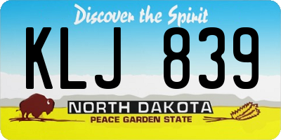 ND license plate KLJ839