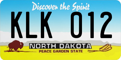 ND license plate KLK012