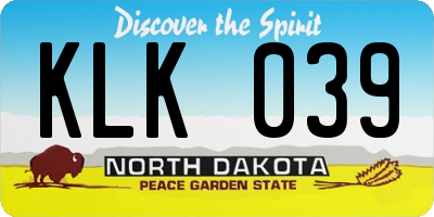ND license plate KLK039
