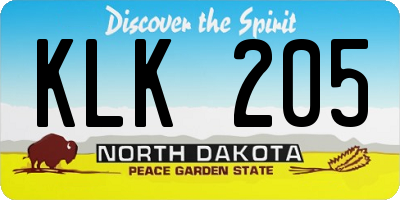 ND license plate KLK205