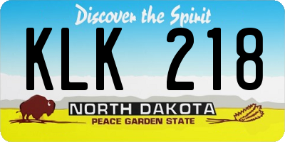 ND license plate KLK218