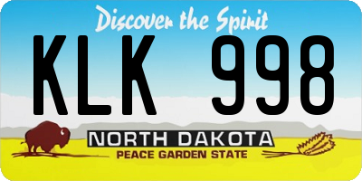ND license plate KLK998