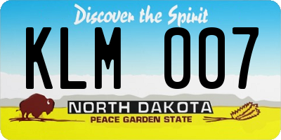 ND license plate KLM007