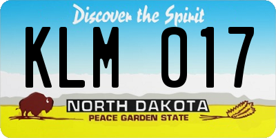 ND license plate KLM017