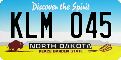 ND license plate KLM045