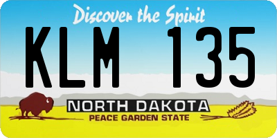 ND license plate KLM135
