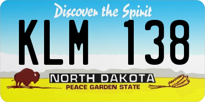 ND license plate KLM138