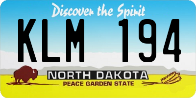 ND license plate KLM194