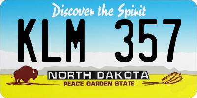 ND license plate KLM357