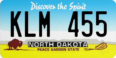 ND license plate KLM455