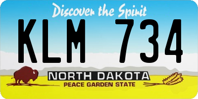 ND license plate KLM734