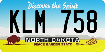 ND license plate KLM758