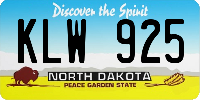 ND license plate KLW925