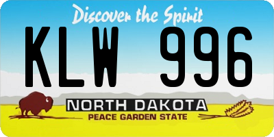 ND license plate KLW996