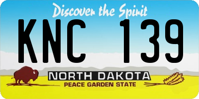 ND license plate KNC139