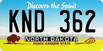 ND license plate KND362