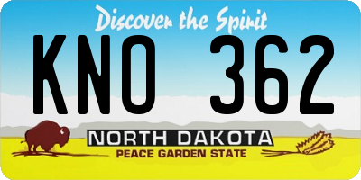 ND license plate KNO362