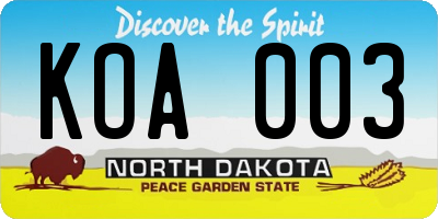 ND license plate KOA003