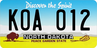 ND license plate KOA012