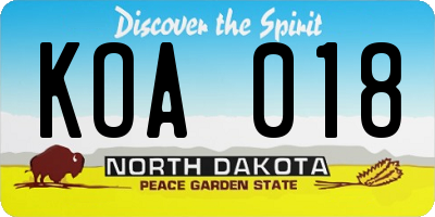 ND license plate KOA018