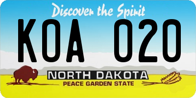 ND license plate KOA020