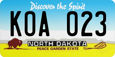 ND license plate KOA023