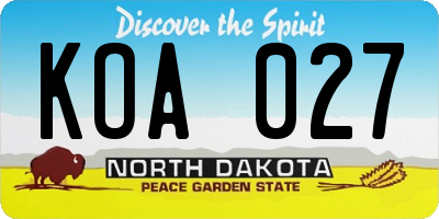 ND license plate KOA027