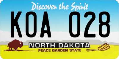 ND license plate KOA028