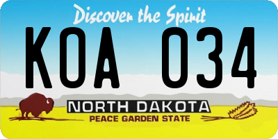 ND license plate KOA034