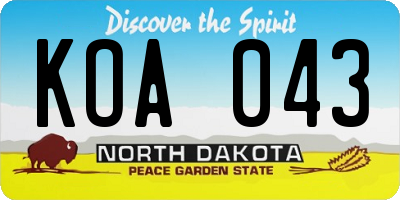 ND license plate KOA043