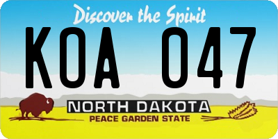 ND license plate KOA047