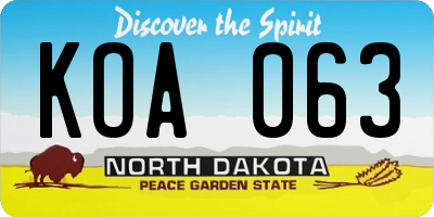 ND license plate KOA063