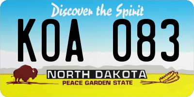 ND license plate KOA083