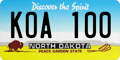 ND license plate KOA100
