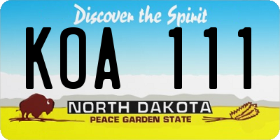 ND license plate KOA111