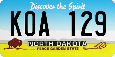 ND license plate KOA129