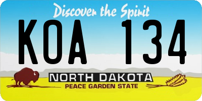 ND license plate KOA134