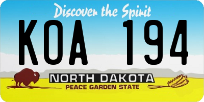 ND license plate KOA194