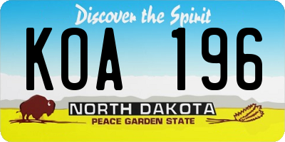 ND license plate KOA196