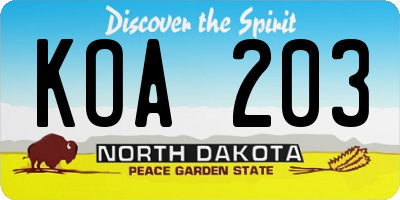 ND license plate KOA203