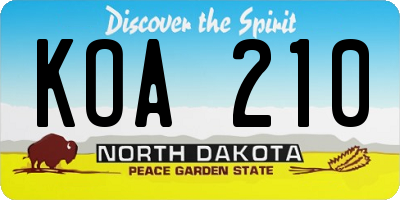 ND license plate KOA210