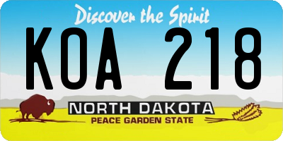 ND license plate KOA218