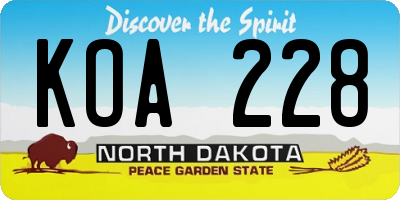 ND license plate KOA228