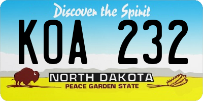 ND license plate KOA232
