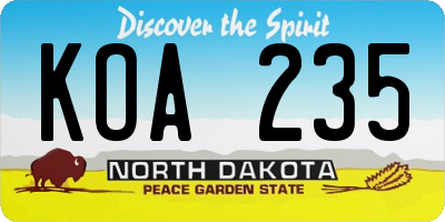 ND license plate KOA235
