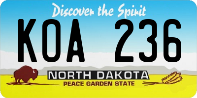 ND license plate KOA236